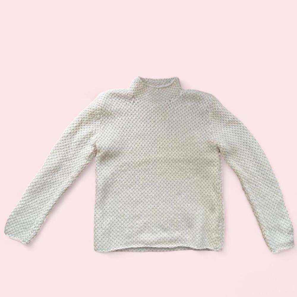 Insanely gorg DKNY Vintage 100% Wool Heavy Knit Mock Neck Sweater Cream